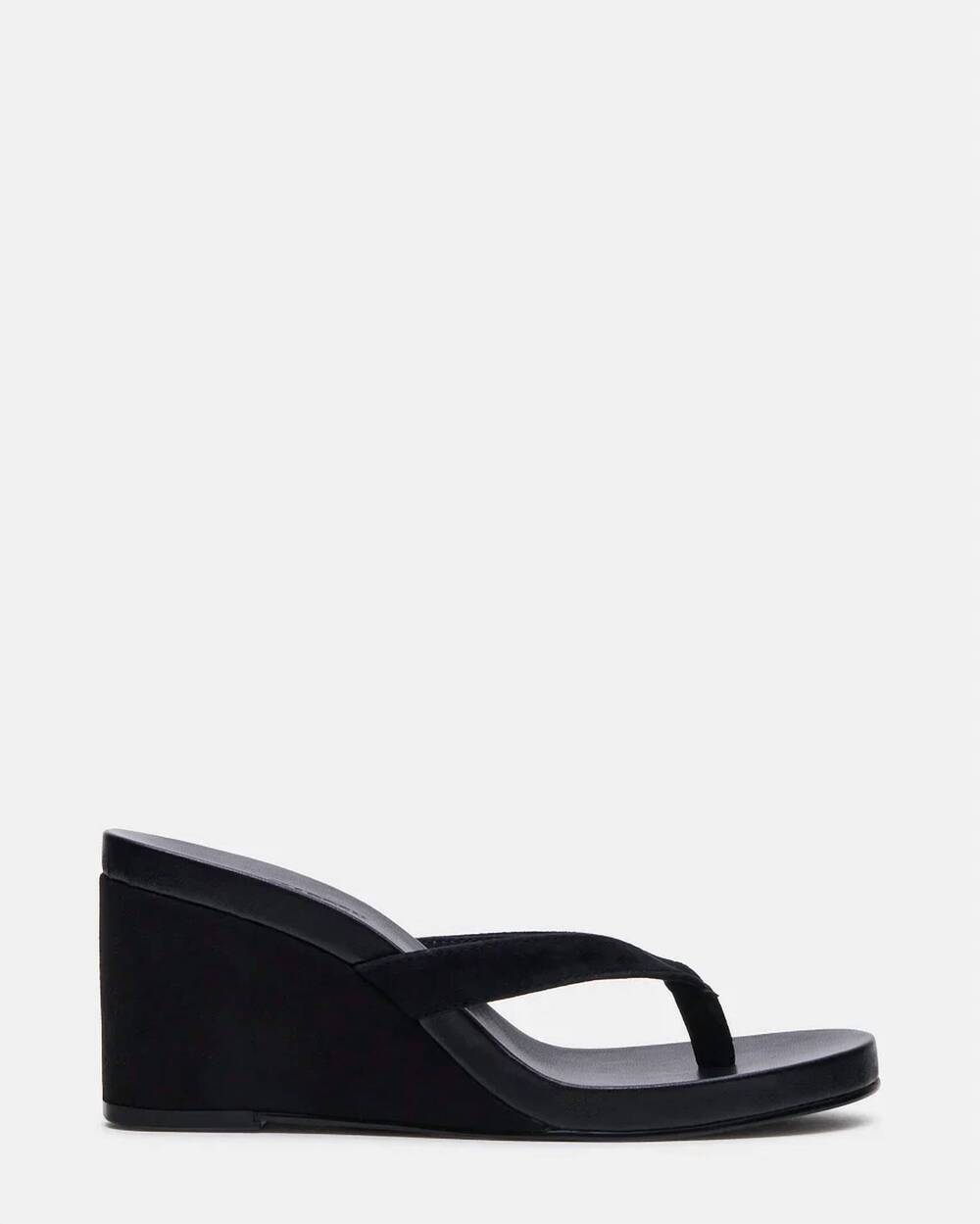 NEW STEVE MADDEN women's playing suede thong wedge sandal in black